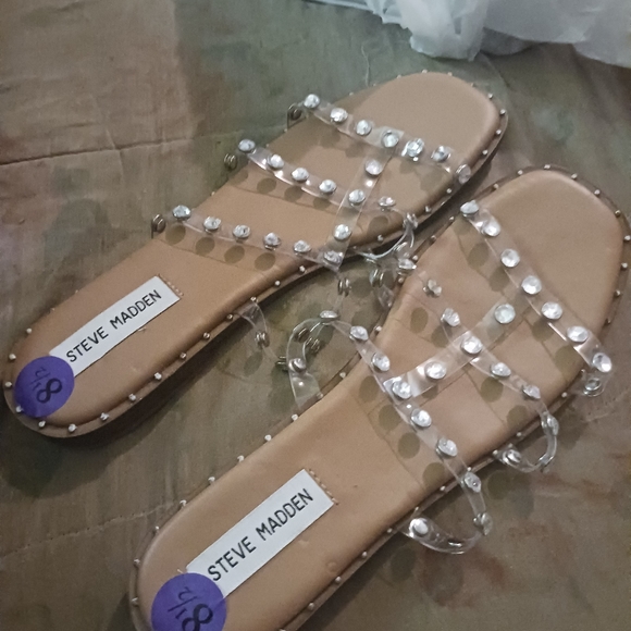 Steve Madden Shoes - steve Madison Women Shoes sandals Clear Slide Studded Wedge Size 8.5  & 1 inch H